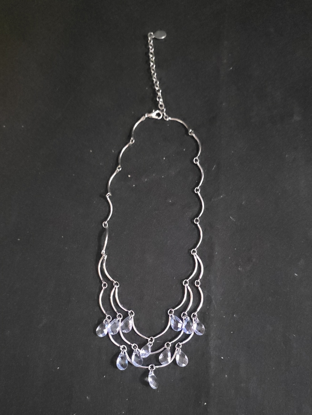 Elegant Silver-Tone Teardrop Pendant Necklace - Clear Crystal Accents